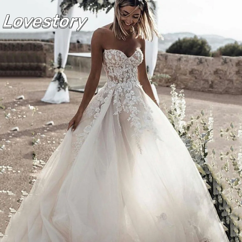 New Boho A Line Wedding Dresses Appliques Tulle Sweetheart Bridal Dress Split Back Zipper Illusion Bridal Gowns Custom
New Boho A Line Wedding Dresses Appliques Tulle Sweetheart Bridal Dress Split Back Zipper Illusion Bridal Gowns Custom