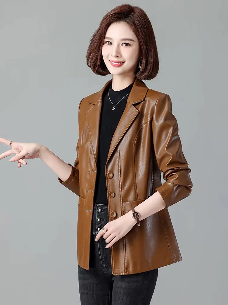 Ning Women's Slim Fit Leather Jacket Short Korean Style Fashionable Biker Coat Business Casual Half A-Line Coat
Ning Women's Slim Fit Leather Jacket Short Korean Style Fashionable Biker Coat Business Casual Half A-Line Coat