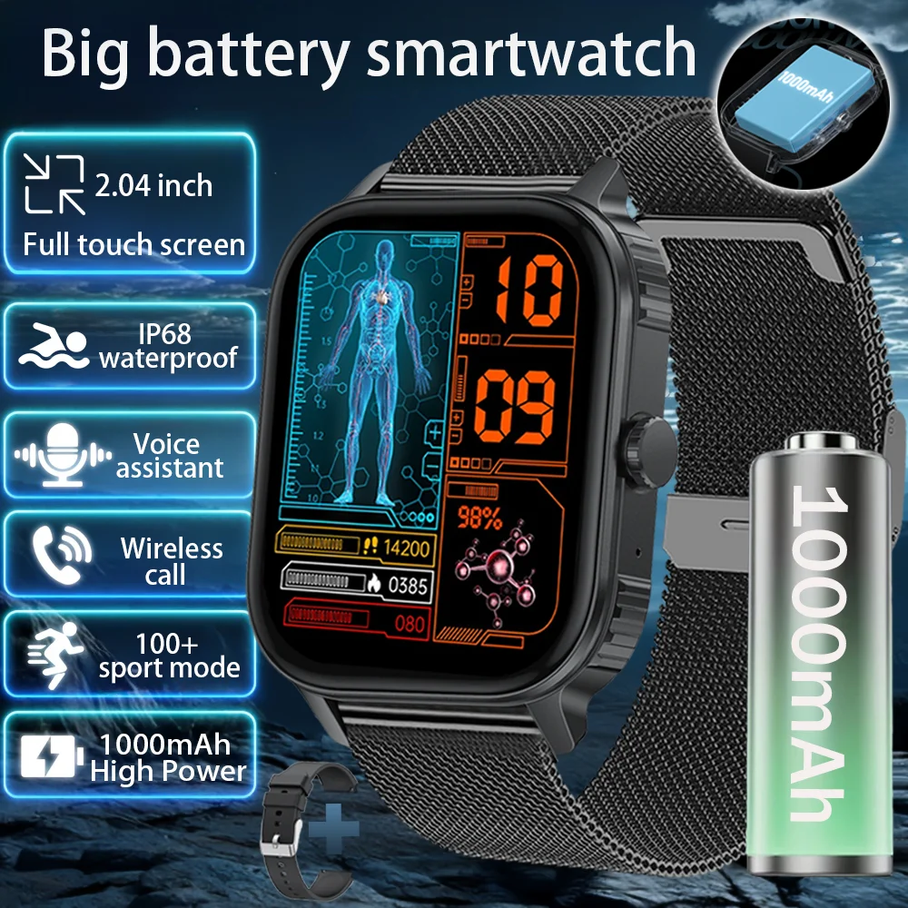 New 1000mAh Super Capacity Battery Adult Men Smart Watch 2.1-inch Large Screen Bluetooth Call IP68 Waterproof SmartWatch Sports
New 1000mAh Super Capacity Battery Adult Men Smart Watch 2.1-inch Large Screen Bluetooth Call IP68 Waterproof SmartWatch Sports