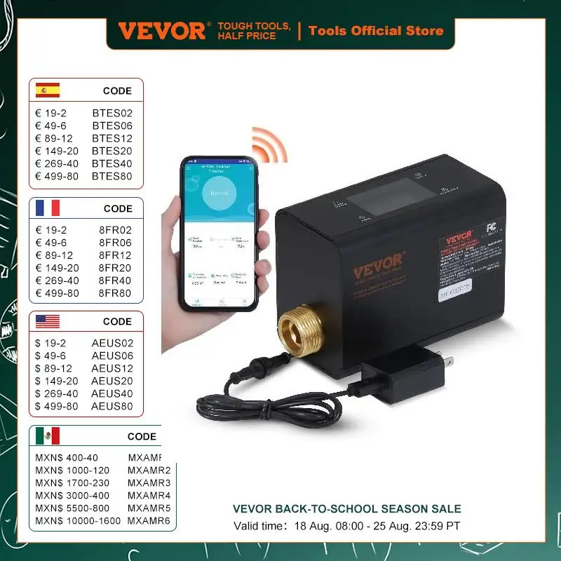 VEVOR Smart Water Monitor and Automatic Shutoff Detector for 1-Inch or 3/4-Inch Diameter Pipe with 2.0-4000 L/H Measure Range
VEVOR Smart Water Monitor and Automatic Shutoff Detector for 1-Inch or 3/4-Inch Diameter Pipe with 2.0-4000 L/H Measure Range