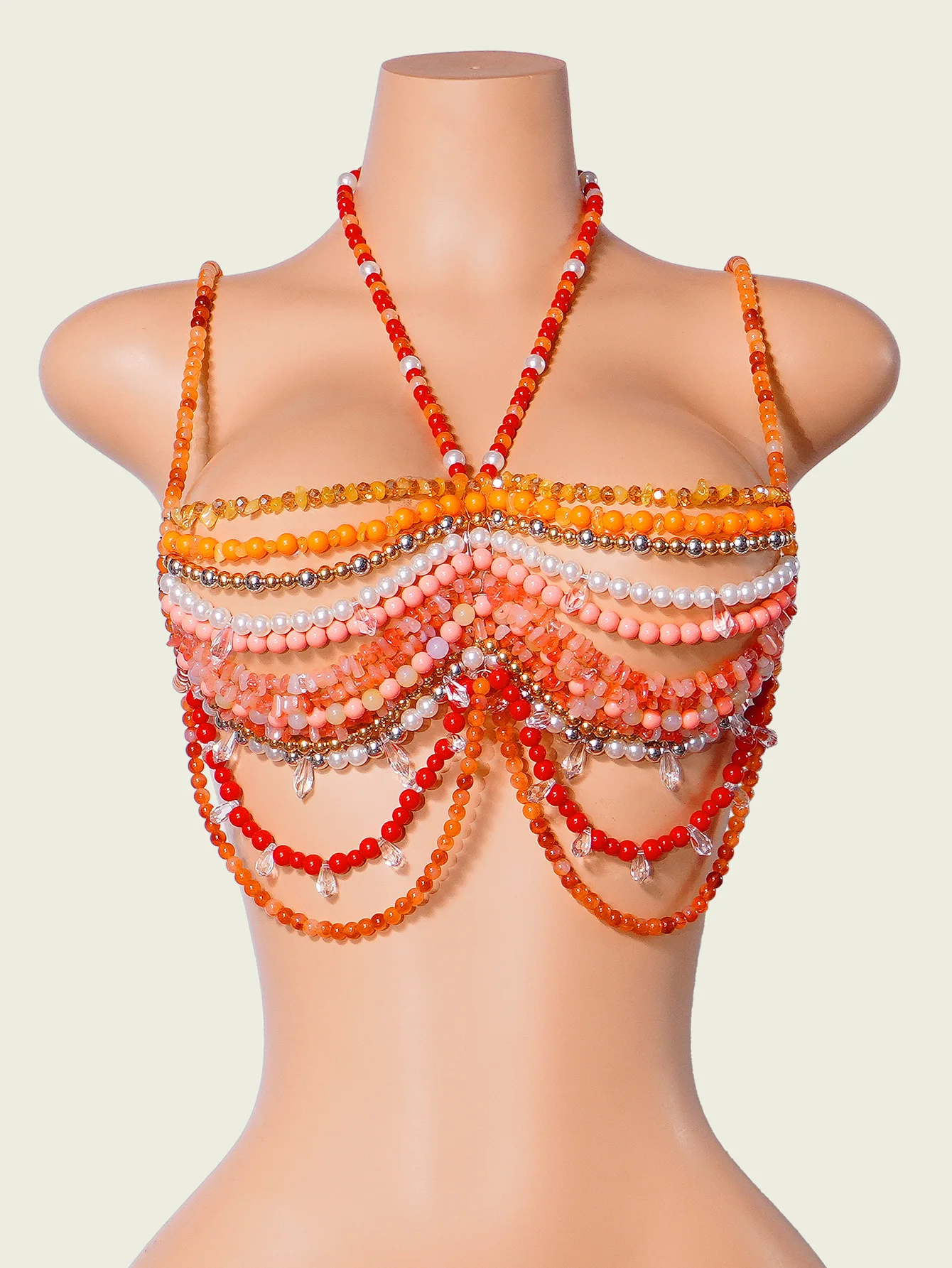 European And American Women'S Acrylic Bead Hanging Neck Versatile Hollow Body Chain Niche Bra Sexy Colorful Bead Strapless Trend
European And American Women'S Acrylic Bead Hanging Neck Versatile Hollow Body Chain Niche Bra Sexy Colorful Bead Strapless Trend