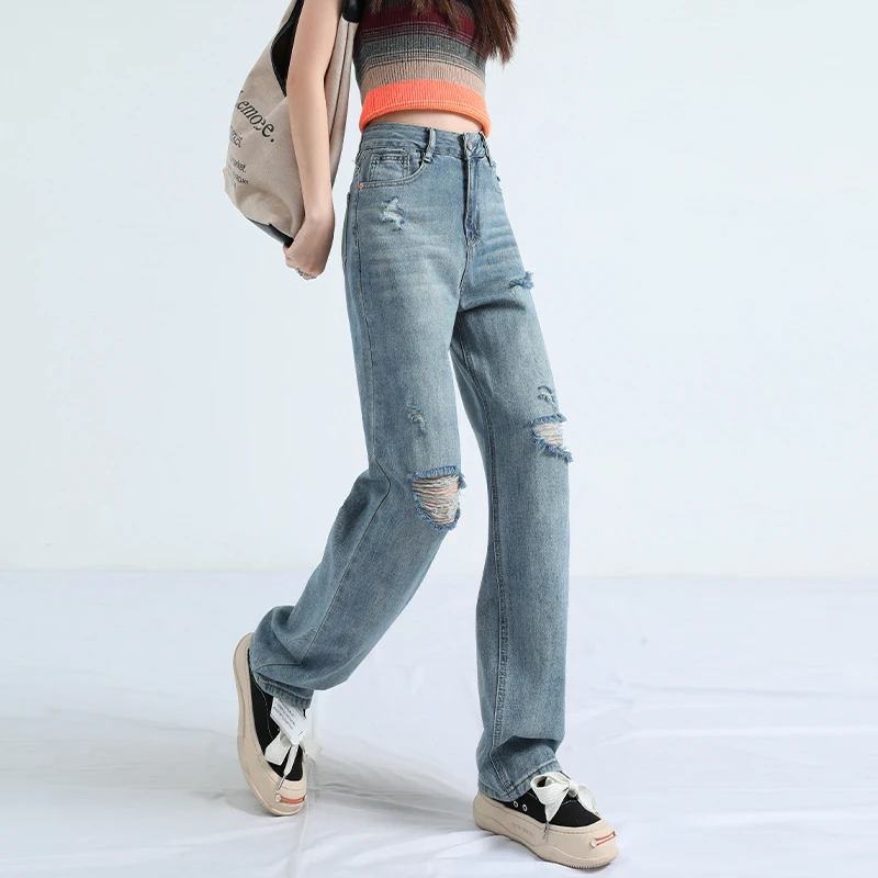 2026 Summer Women Ripped Design Jeans Female New High Waist Straight Leg Pants Girls Fashion Solid Wide Leg Denim Trousers
2026 Summer Women Ripped Design Jeans Female New High Waist Straight Leg Pants Girls Fashion Solid Wide Leg Denim Trousers