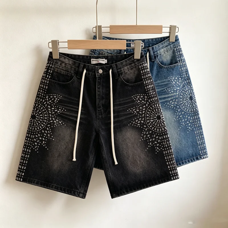 Side Embrodiery Flower Diamond Label VALLEY Short Jeans Men Women Amerncan Street Blue Black Loose Straight Denim Shortpants
Side Embrodiery Flower Diamond Label VALLEY Short Jeans Men Women Amerncan Street Blue Black Loose Straight Denim Shortpants