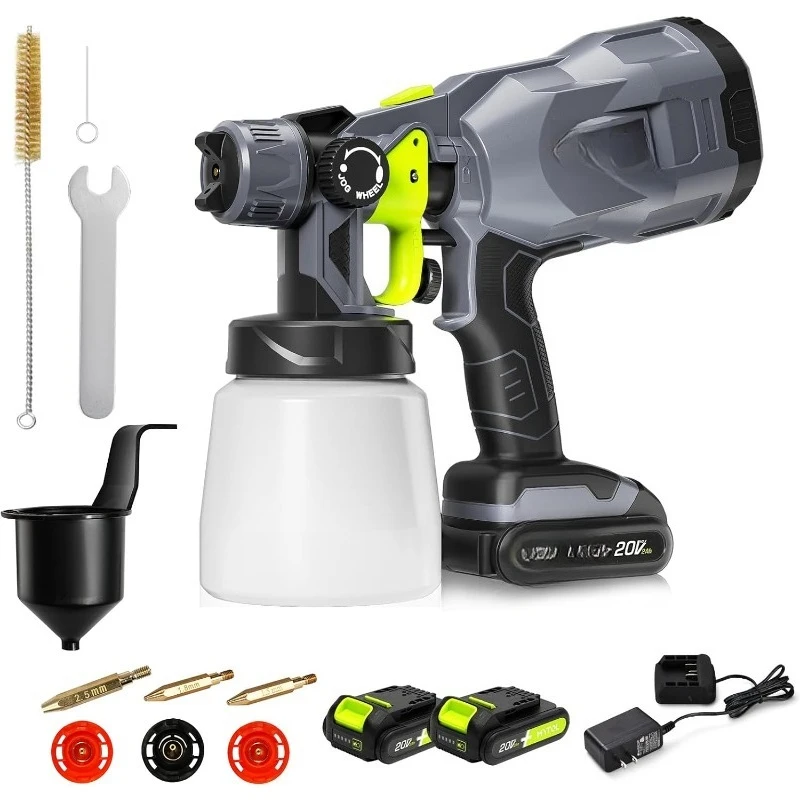 Paint Sprayer with 2 * 20V 2.0Ah Batteries, MYTOL HVLP Paint Sprayer Gun Includes 1 Fast Charger, 3 Copper Nozzles & 3
Paint Sprayer with 2 * 20V 2.0Ah Batteries, MYTOL HVLP Paint Sprayer Gun Includes 1 Fast Charger, 3 Copper Nozzles & 3