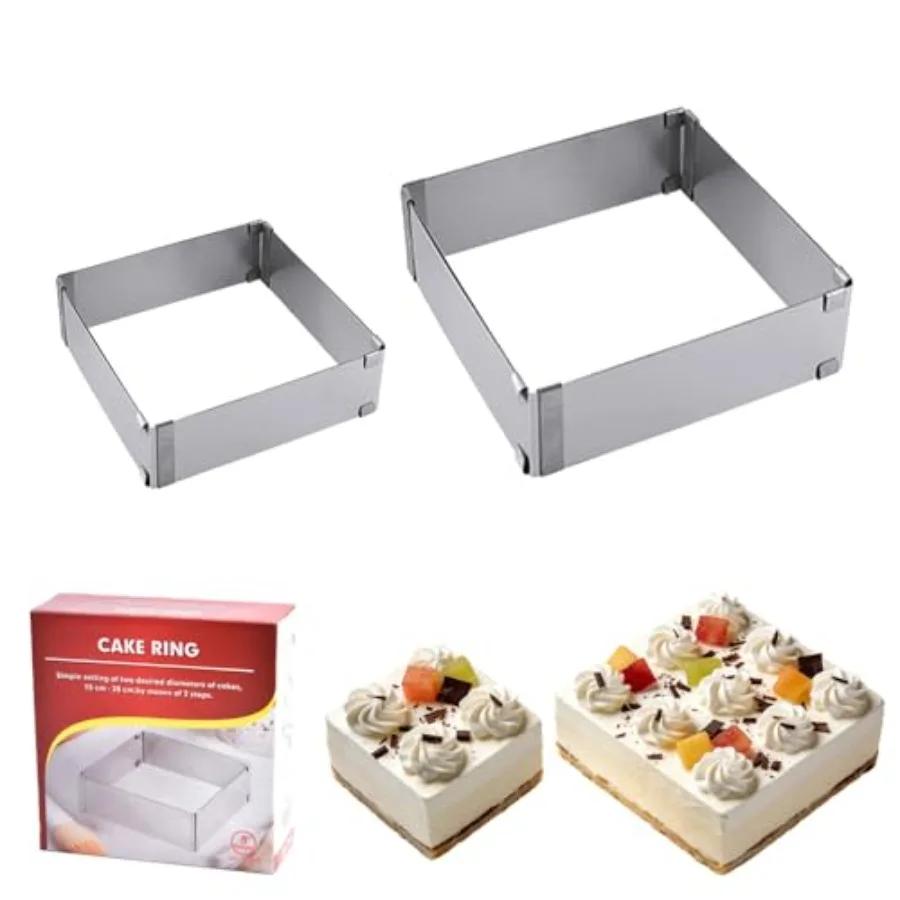 2 Pcs Adjustable Stainless Steel Square Cake Ring Mold - Retractable Mousse and Tiramisu Mousse Mold, Extendable Baking Frame P
2 Pcs Adjustable Stainless Steel Square Cake Ring Mold - Retractable Mousse and Tiramisu Mousse Mold, Extendable Baking Frame P