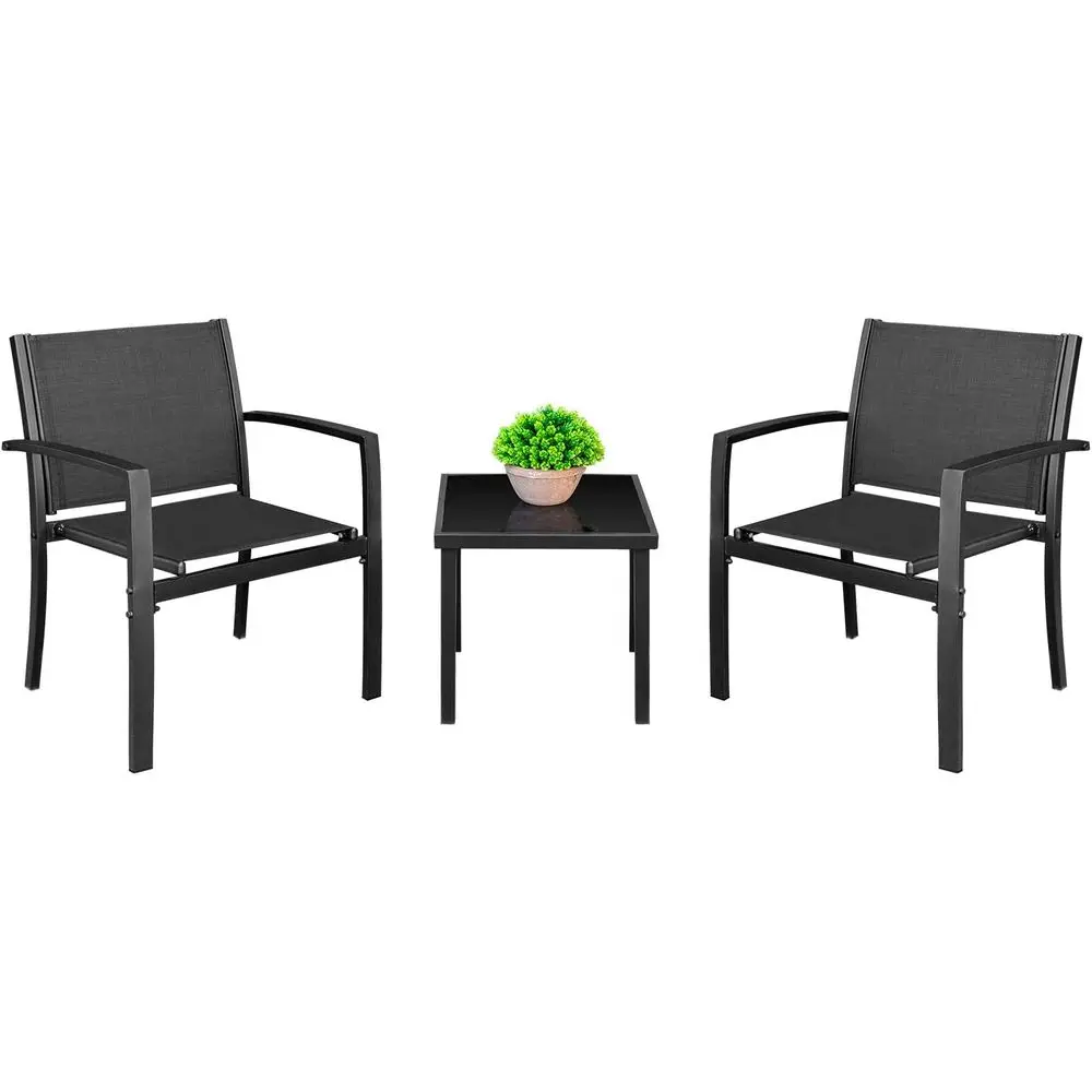 3-Piece Outdoor Bistro Set with Textilene Chairs and Coffee Table for Patio, Porch, Lawn, or Balcony (Black)
3-Piece Outdoor Bistro Set with Textilene Chairs and Coffee Table for Patio, Porch, Lawn, or Balcony (Black)