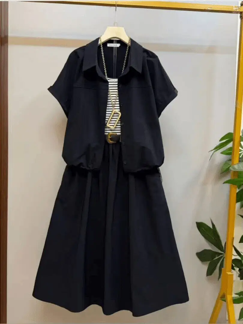 plus Size Women's Summer Fashion Set Loose Striped Short Sleeve Half Skirt Breathable Lightweight High Waist Office Style
plus Size Women's Summer Fashion Set Loose Striped Short Sleeve Half Skirt Breathable Lightweight High Waist Office Style