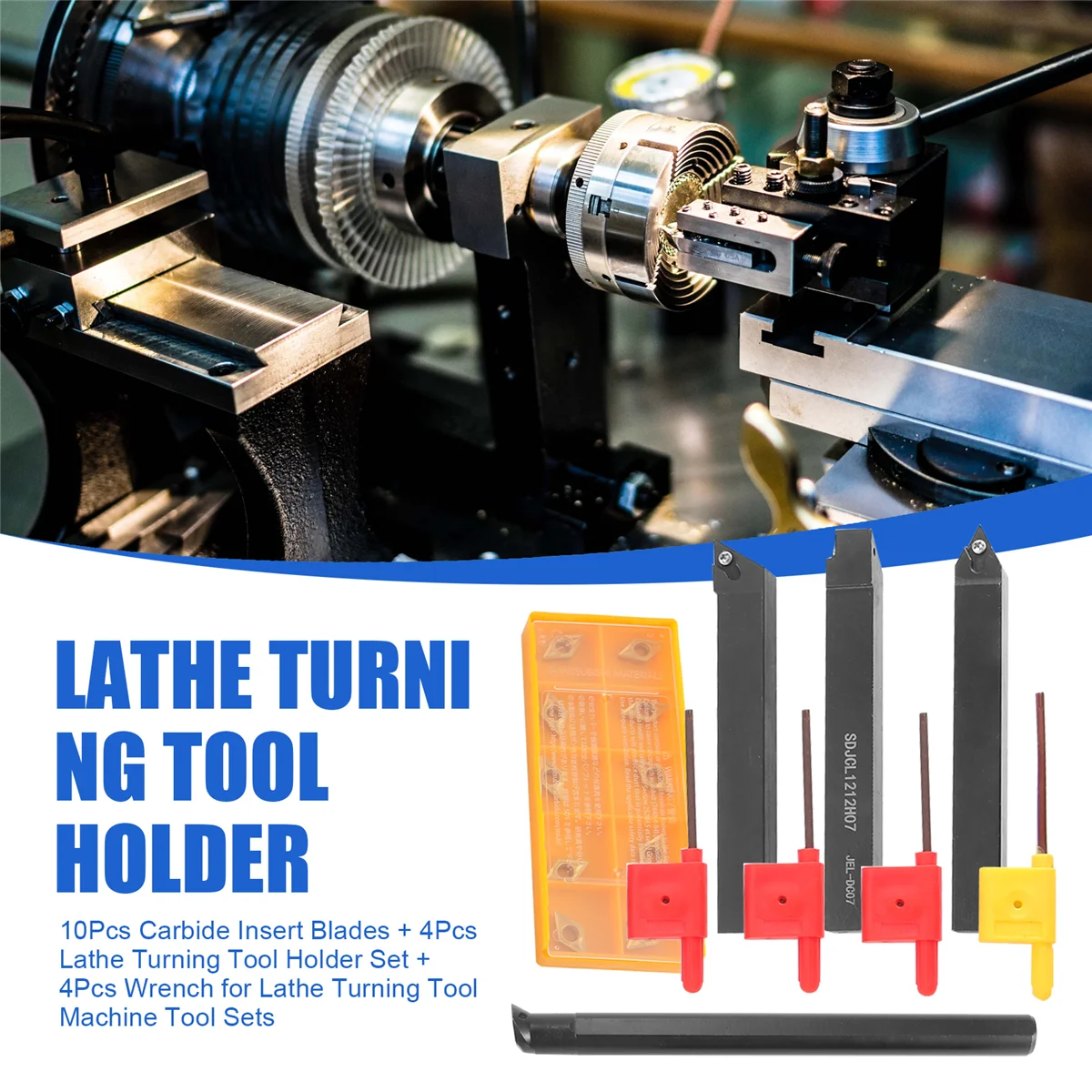 L68A10Pcs Carbide Insert Blades + 4Pcs Lathe Turning Tool Holder Set + 4Pcs Wrench for Lathe Turning Tool Machine Tool Sets
L68A10Pcs Carbide Insert Blades + 4Pcs Lathe Turning Tool Holder Set + 4Pcs Wrench for Lathe Turning Tool Machine Tool Sets