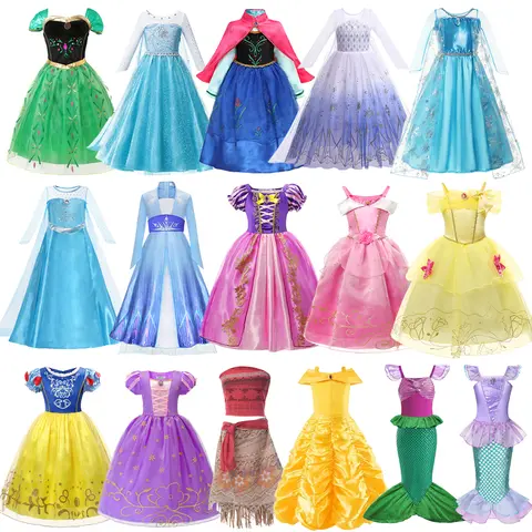 Mädchen Elsa Anna Kleid Kinder Prinzessin Karneval Kleid Kinder Aurora Rapunzel Pageant Blumenverkleidung Cosplay Weihnachtskostüm