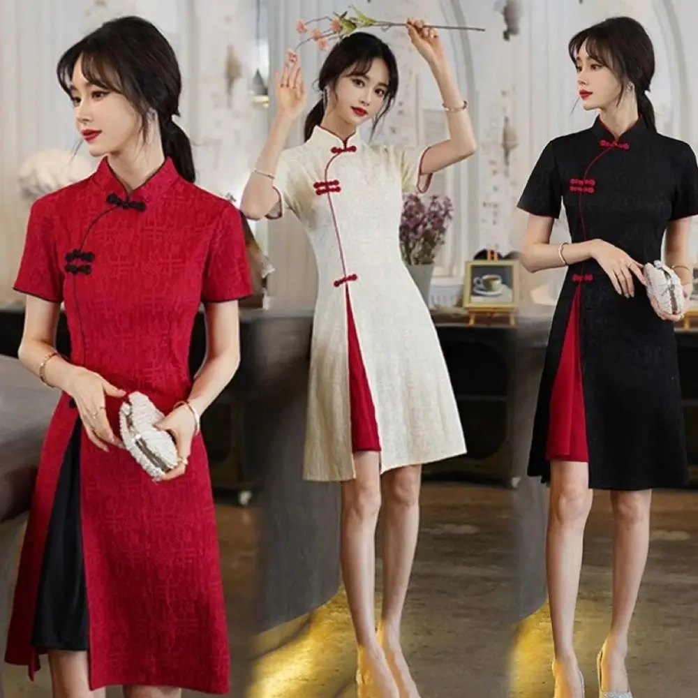 Stand Collar Short Sleeve Qipao Dress Long Fork China-Chic Traditional Chinese Dress Elegant Classic Cheongsam Women
Stand Collar Short Sleeve Qipao Dress Long Fork China-Chic Traditional Chinese Dress Elegant Classic Cheongsam Women
