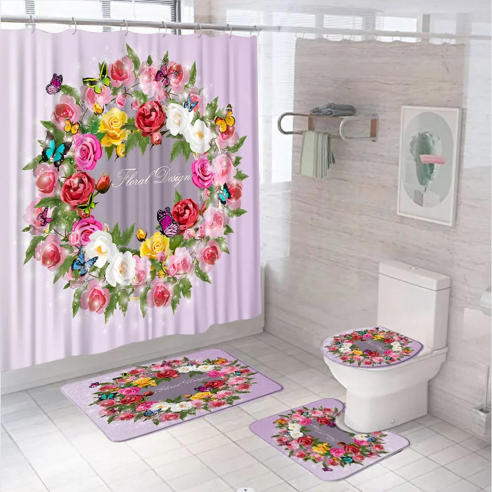 Flowers Butterfly Shower Curtain Set Non-Slip Rugs Toilet Lid Cover Bath Mat Waterproof Colorful Floral Leaves Bathroom Curtains
Flowers Butterfly Shower Curtain Set Non-Slip Rugs Toilet Lid Cover Bath Mat Waterproof Colorful Floral Leaves Bathroom Curtains