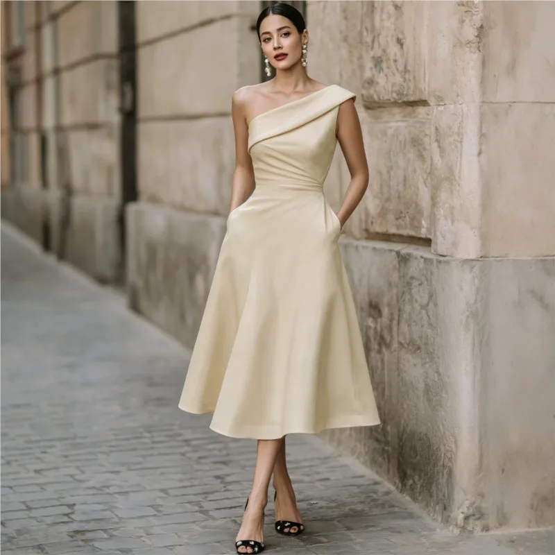 Fashion Elegant A Line Dress One-shoulder Sleeveless Pleat Ankle-length Skirt Solid Evening Party Dresses Simple Matching 2026
Fashion Elegant A Line Dress One-shoulder Sleeveless Pleat Ankle-length Skirt Solid Evening Party Dresses Simple Matching 2026