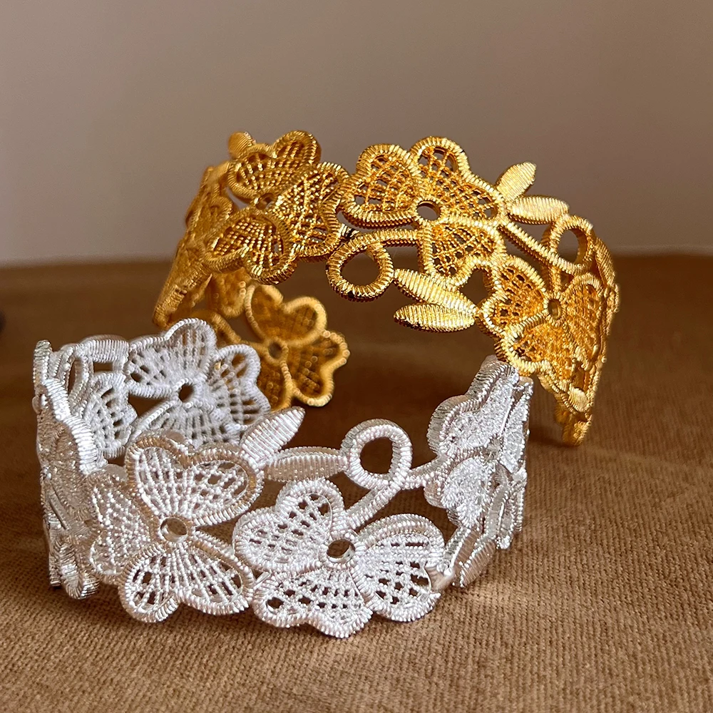 French exquisite embroidery lace hollow flower wide bracelet luxury open bangles for women
French exquisite embroidery lace hollow flower wide bracelet luxury open bangles for women