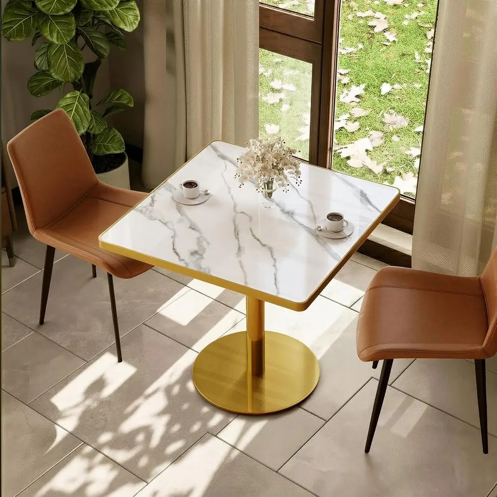 31.5 Square Marble Dining Table with 1.2 Thick White Stone Top and Brushed Gold Base for Modern Spaces
31.5 Square Marble Dining Table with 1.2 Thick White Stone Top and Brushed Gold Base for Modern Spaces