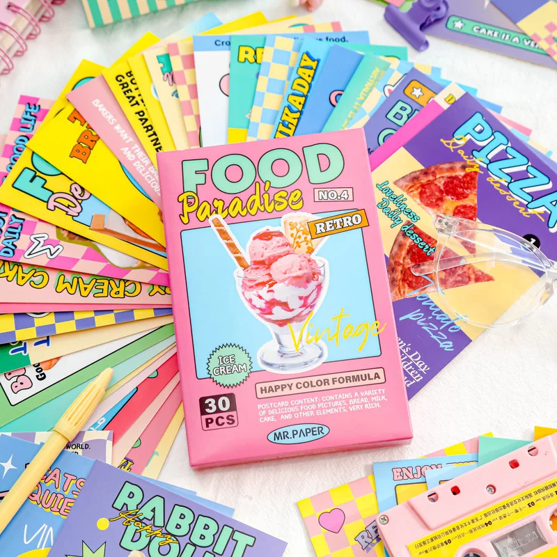 30 Pcs/Set Happy Color Formula Series Postcard Cartoon Cat, Dog and Food Paradise Greeting Message Cards Office Supplies
30 Pcs/Set Happy Color Formula Series Postcard Cartoon Cat, Dog and Food Paradise Greeting Message Cards Office Supplies
