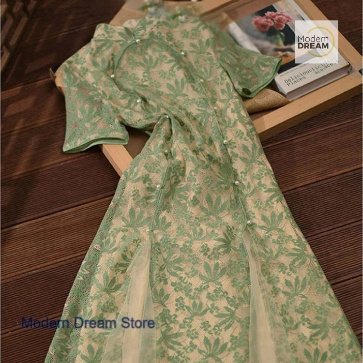 New Chinese green improved cheongsam skirt female summer new fashion retro high-end exquisite temperament short-sleeved dress
New Chinese green improved cheongsam skirt female summer new fashion retro high-end exquisite temperament short-sleeved dress