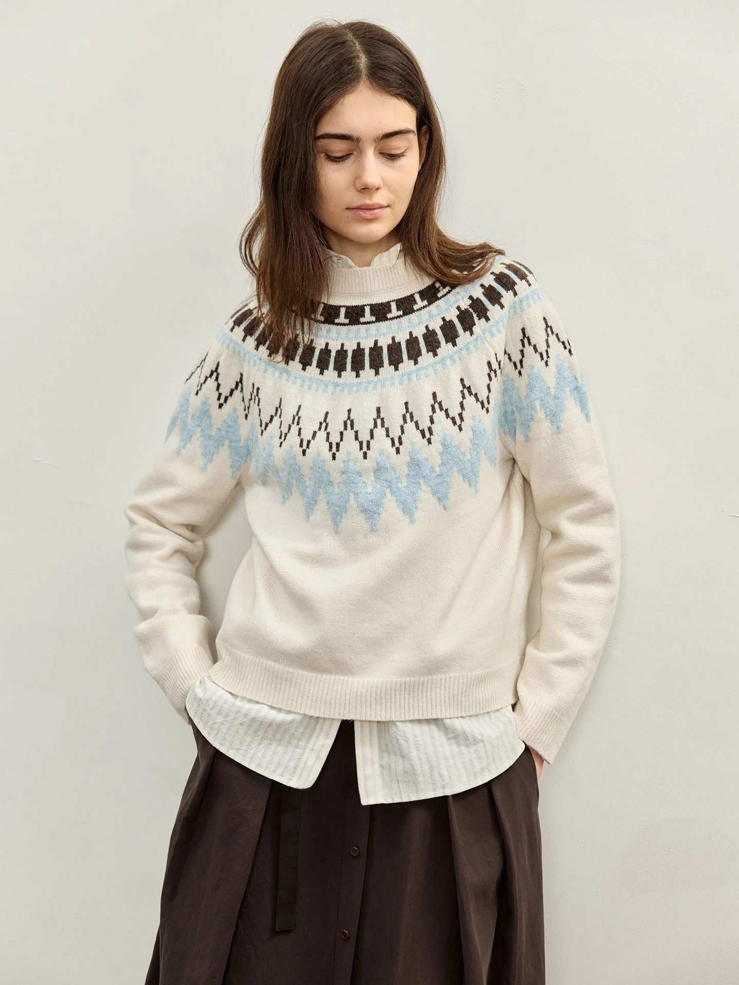 Retro Fair Isle Knit round Ne Sweater Women's Loose Fit Color Blo Wool Blend Comfortable Winter Top Non Restrained
Retro Fair Isle Knit round Ne Sweater Women's Loose Fit Color Blo Wool Blend Comfortable Winter Top Non Restrained