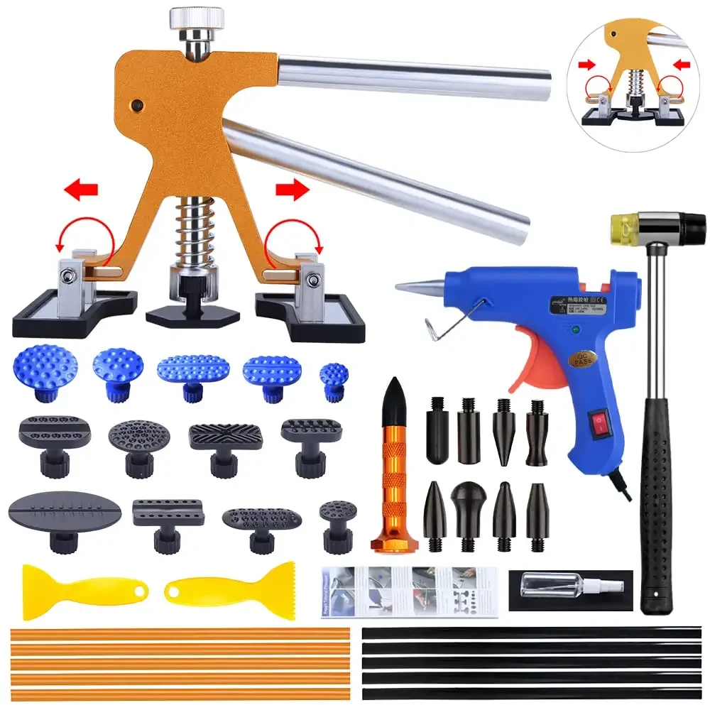 Paintless Dent Repair Kit With Adjustable Dent Puller, Glue Gun, Tabs And Tools For Auto Hail Damage
Paintless Dent Repair Kit With Adjustable Dent Puller, Glue Gun, Tabs And Tools For Auto Hail Damage