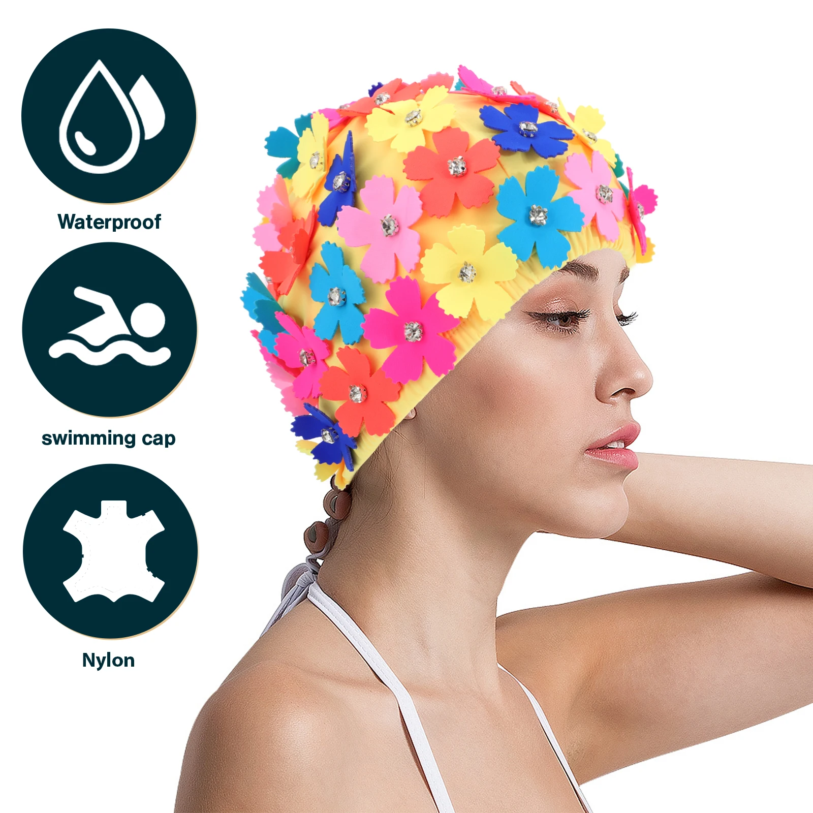 Petal Swimming Hat Vintage Cap Black Flowers Rhinestone Colorful Non Slip Comfortable Reusable Women Bathing Hat Simulation
Petal Swimming Hat Vintage Cap Black Flowers Rhinestone Colorful Non Slip Comfortable Reusable Women Bathing Hat Simulation
