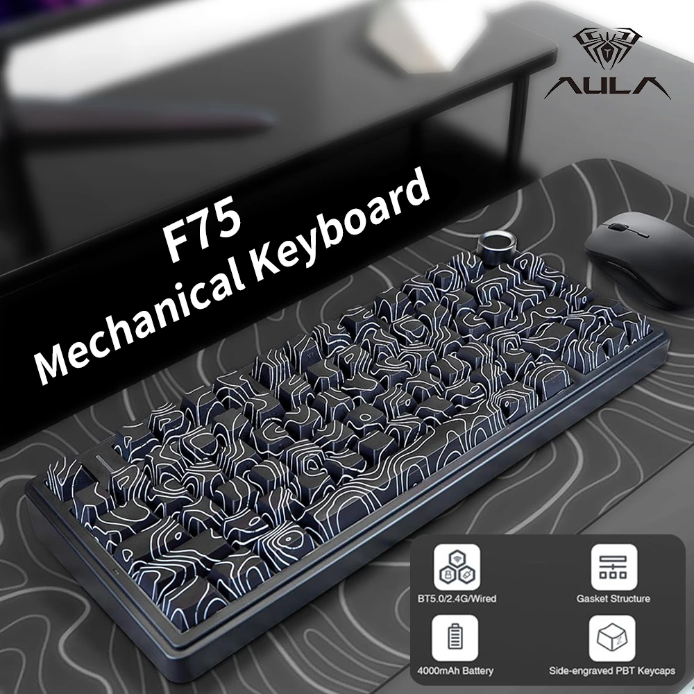 AULA F75 Беспроводная игровая механическая клавиатура с RGB-подсветкой, индивидуальная раскладка 75%, три режима, клавиатура с контурным боковым резным колпачком из ПБТ
AULA F75 Беспроводная игровая механическая клавиатура с RGB-подсветкой, индивидуальная раскладка 75%, три режима, клавиатура с контурным боковым резным колпачком из ПБТ