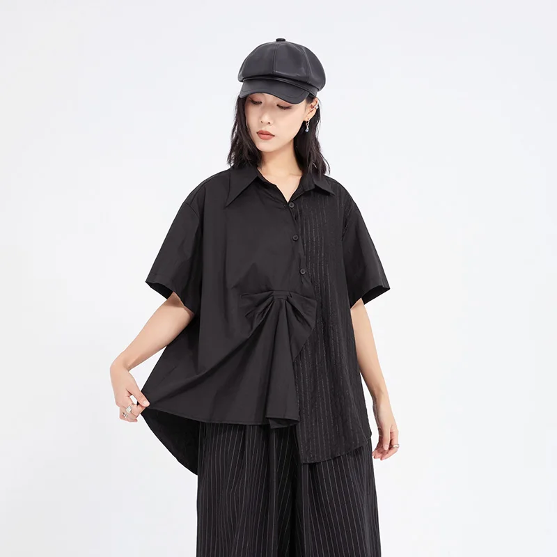Loose Short Sleeve Knot Casual Shirt Women's Street Style Punk Patchwork Collar Personalized Breathable Cotton Blend
Loose Short Sleeve Knot Casual Shirt Women's Street Style Punk Patchwork Collar Personalized Breathable Cotton Blend