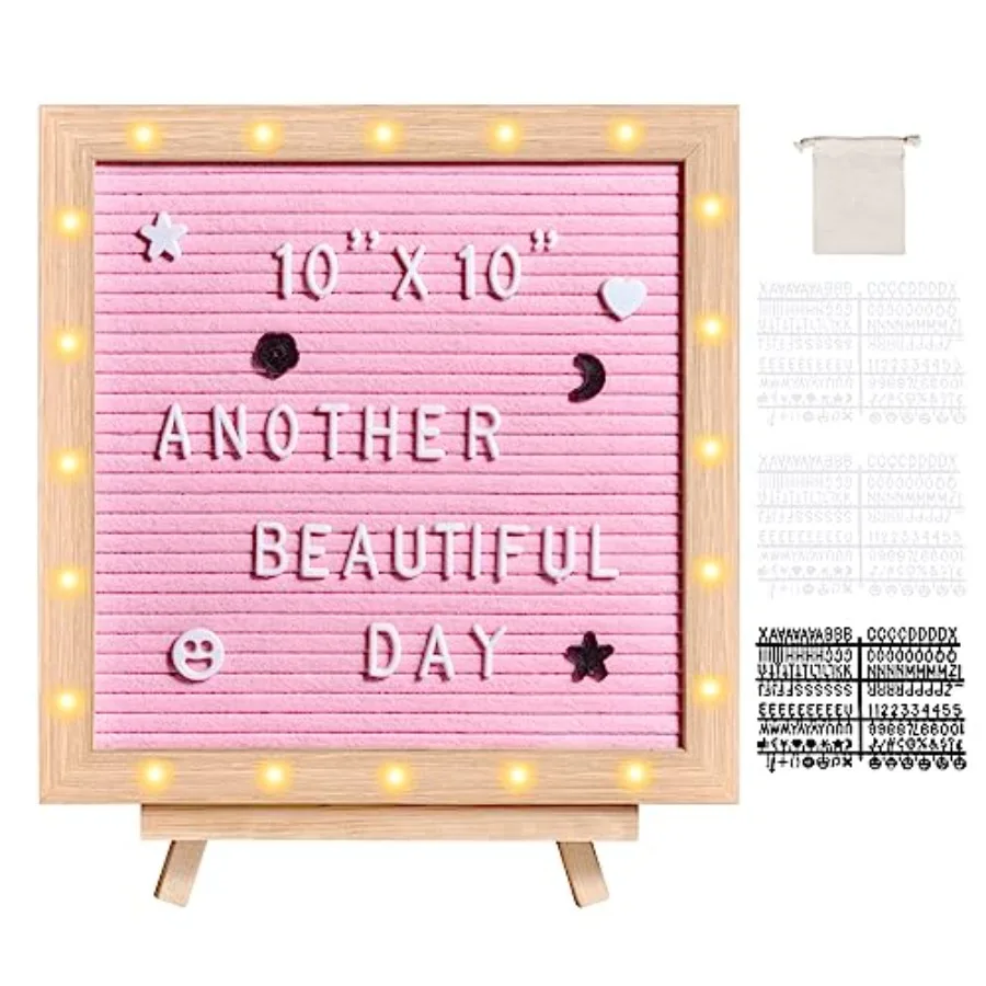 Pink Felt Letter Board, 10"x10" Felt Message Board, Changeable Sign Boards with 510 Letters, Stand, and Built-in LED Lights, Ba
Pink Felt Letter Board, 10"x10" Felt Message Board, Changeable Sign Boards with 510 Letters, Stand, and Built-in LED Lights, Ba