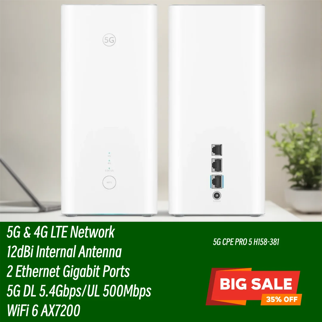Двухдиапазонный 5G CPE PRO 5 H158-381 WiFi 6 AX7200 внутренний модем с поддержкой SIM-карты 5G и 4G LTE Cat20, беспроводной WiFi-роутер, разблокированный
Двухдиапазонный 5G CPE PRO 5 H158-381 WiFi 6 AX7200 внутренний модем с поддержкой SIM-карты 5G и 4G LTE Cat20, беспроводной WiFi-роутер, разблокированный