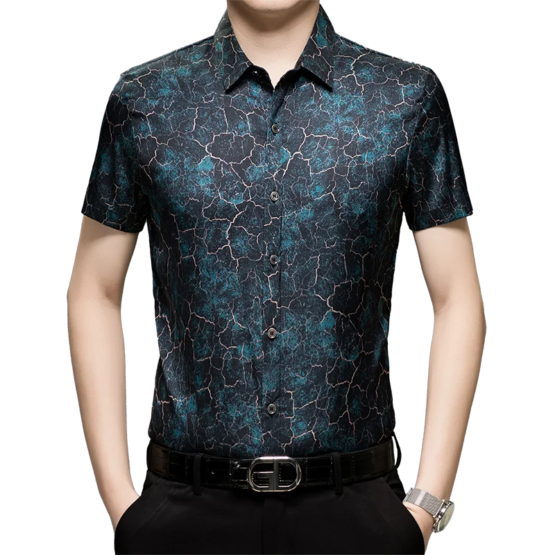 Men Silk Dress Shirt Summer Spring 2025 New Fashion Printing Satin Tops Male Short Sleeve Smooth Silk Shirt
Men Silk Dress Shirt Summer Spring 2025 New Fashion Printing Satin Tops Male Short Sleeve Smooth Silk Shirt