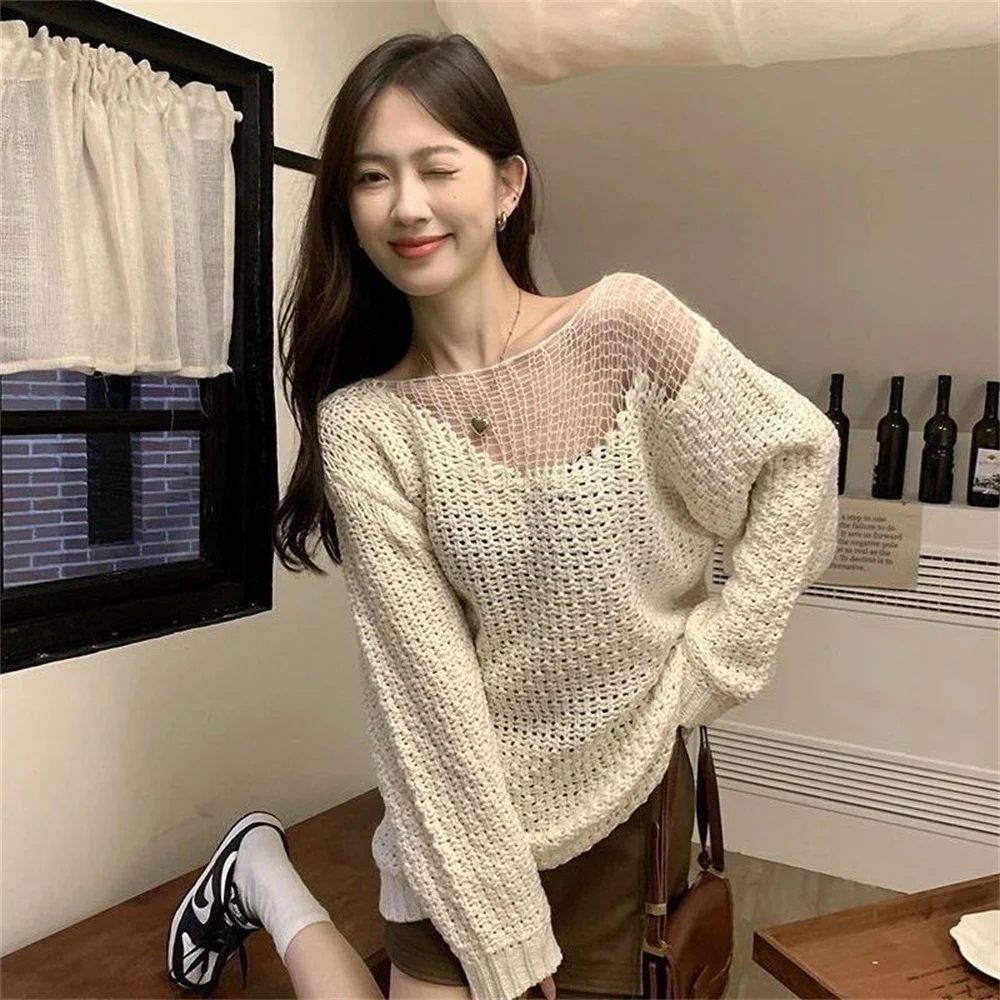 Korean Fashion Simple Knitted Sweater For Women Loose Slash Neck Hollow Out Pullover Female Streetwear Solid New Pullover Tops
Korean Fashion Simple Knitted Sweater For Women Loose Slash Neck Hollow Out Pullover Female Streetwear Solid New Pullover Tops