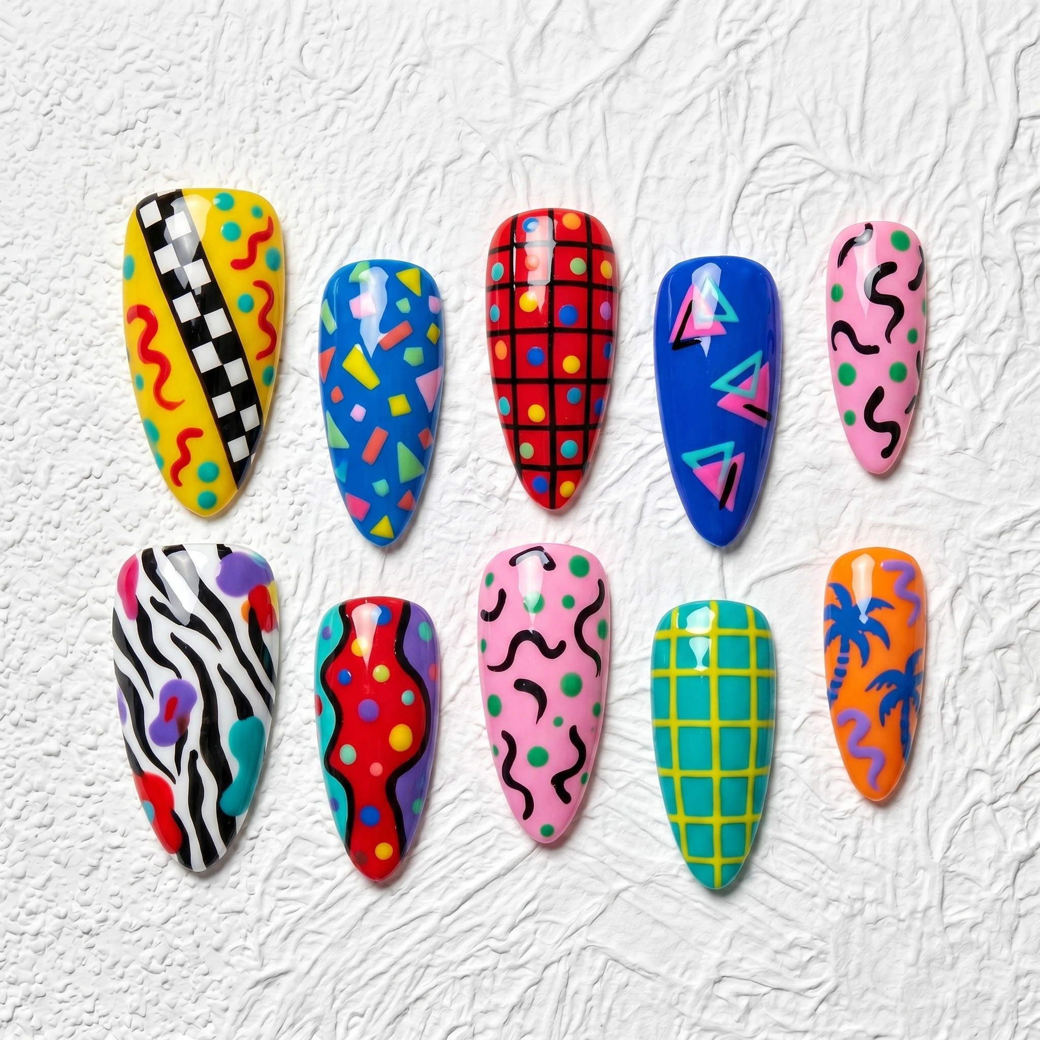 Artisan Handcrafted 10PCS Playful 80s Retro Stiletto Nails | Geometric & Zigzag Designs, Party Wear Salon-Style Finish
Artisan Handcrafted 10PCS Playful 80s Retro Stiletto Nails | Geometric & Zigzag Designs, Party Wear Salon-Style Finish