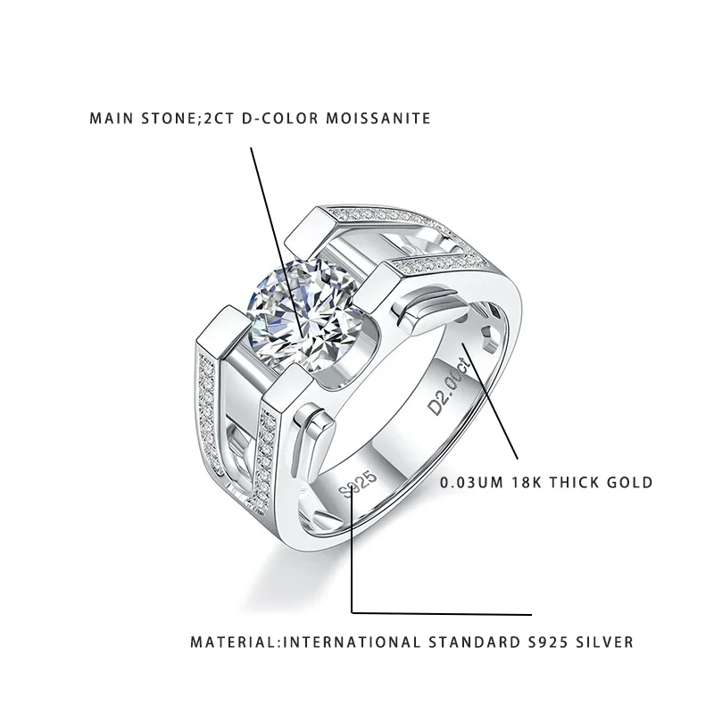 2CT D-Color Moissanite Men's Ring 18K Gold Plated S925 Silver Engagement Band Luxury Jewelry
2CT D-Color Moissanite Men's Ring 18K Gold Plated S925 Silver Engagement Band Luxury Jewelry