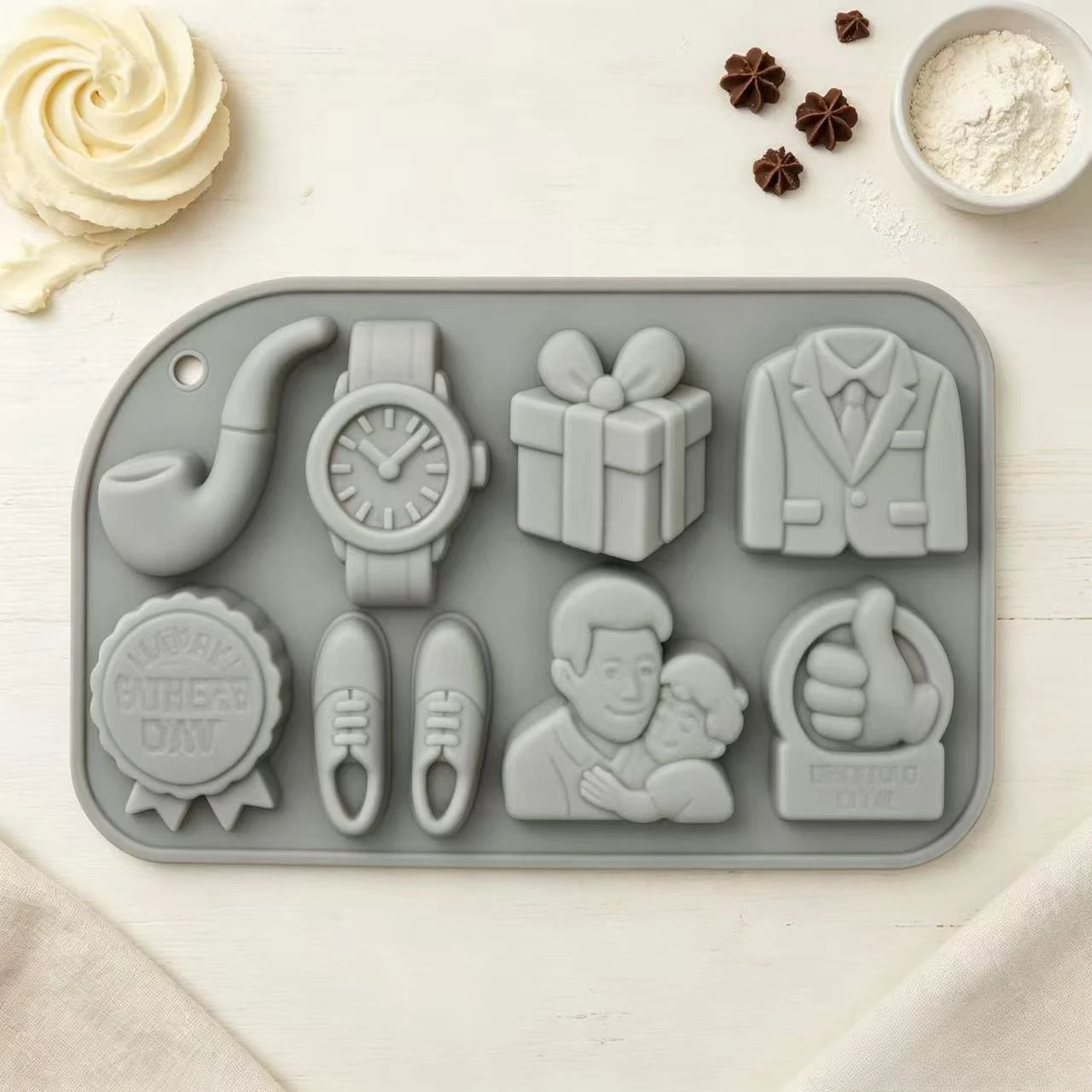 Father's Day Silicone Candy Mould Gentleman Suit Watch Pipe Shoe Gift Shape Chocolate Mold DIY Dessert Cake Decorating Tray
Father's Day Silicone Candy Mould Gentleman Suit Watch Pipe Shoe Gift Shape Chocolate Mold DIY Dessert Cake Decorating Tray