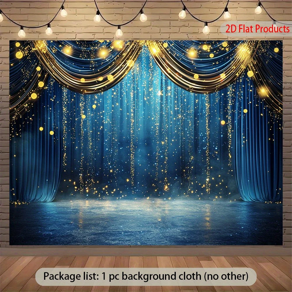 2D flat, elegant navy blue and golden glittering curtain background for one person - stage wedding party decoration
2D flat, elegant navy blue and golden glittering curtain background for one person - stage wedding party decoration