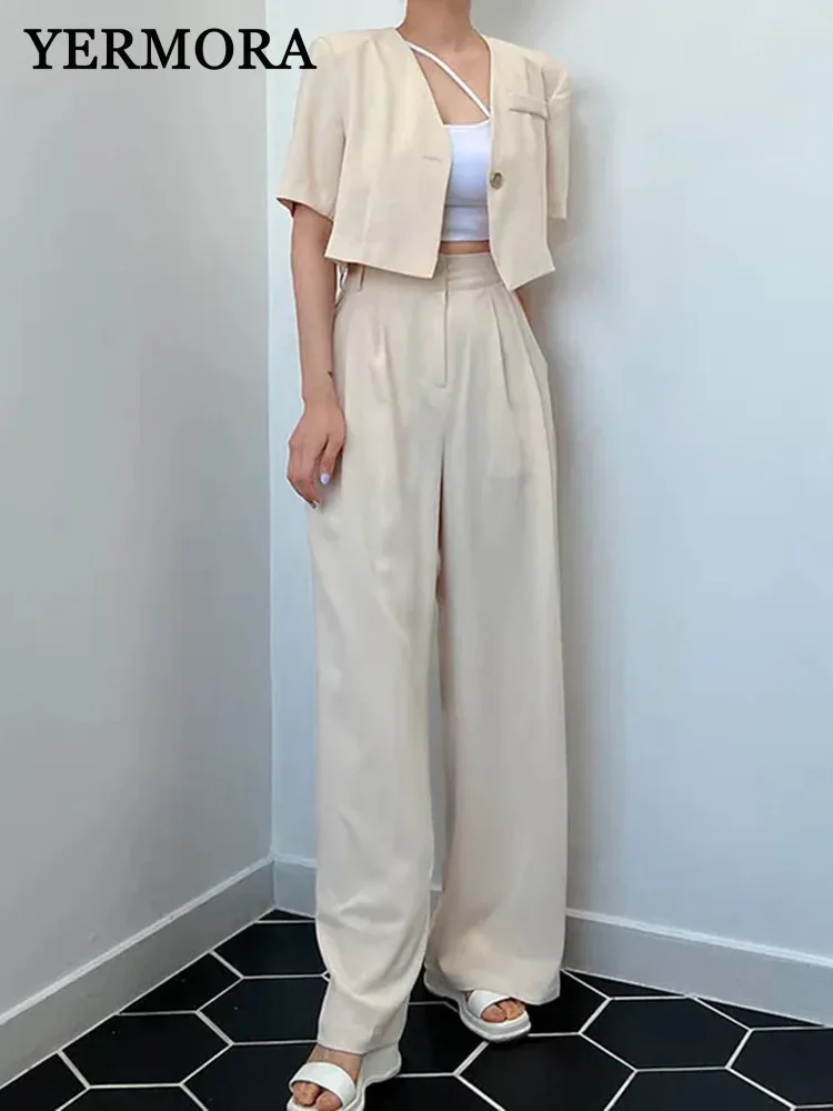 YERMORA Women Two Pieces Set Beige Brief Short Coat Loose New High Elastic Waist Wide Leg Pants Fashion Spring Summer 2025
YERMORA Women Two Pieces Set Beige Brief Short Coat Loose New High Elastic Waist Wide Leg Pants Fashion Spring Summer 2025
