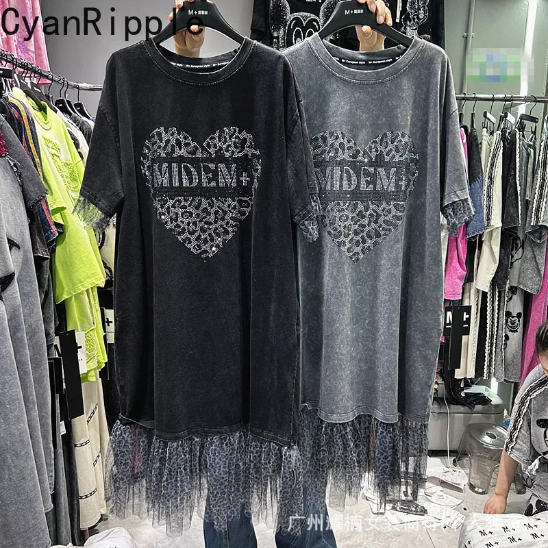 Fashionable Spring Summer Women Short Sleeve Dress Love Leopard Hot Diamonds Loose Waist Cotton T-shirt Top Elegant Mesh Dress
Fashionable Spring Summer Women Short Sleeve Dress Love Leopard Hot Diamonds Loose Waist Cotton T-shirt Top Elegant Mesh Dress