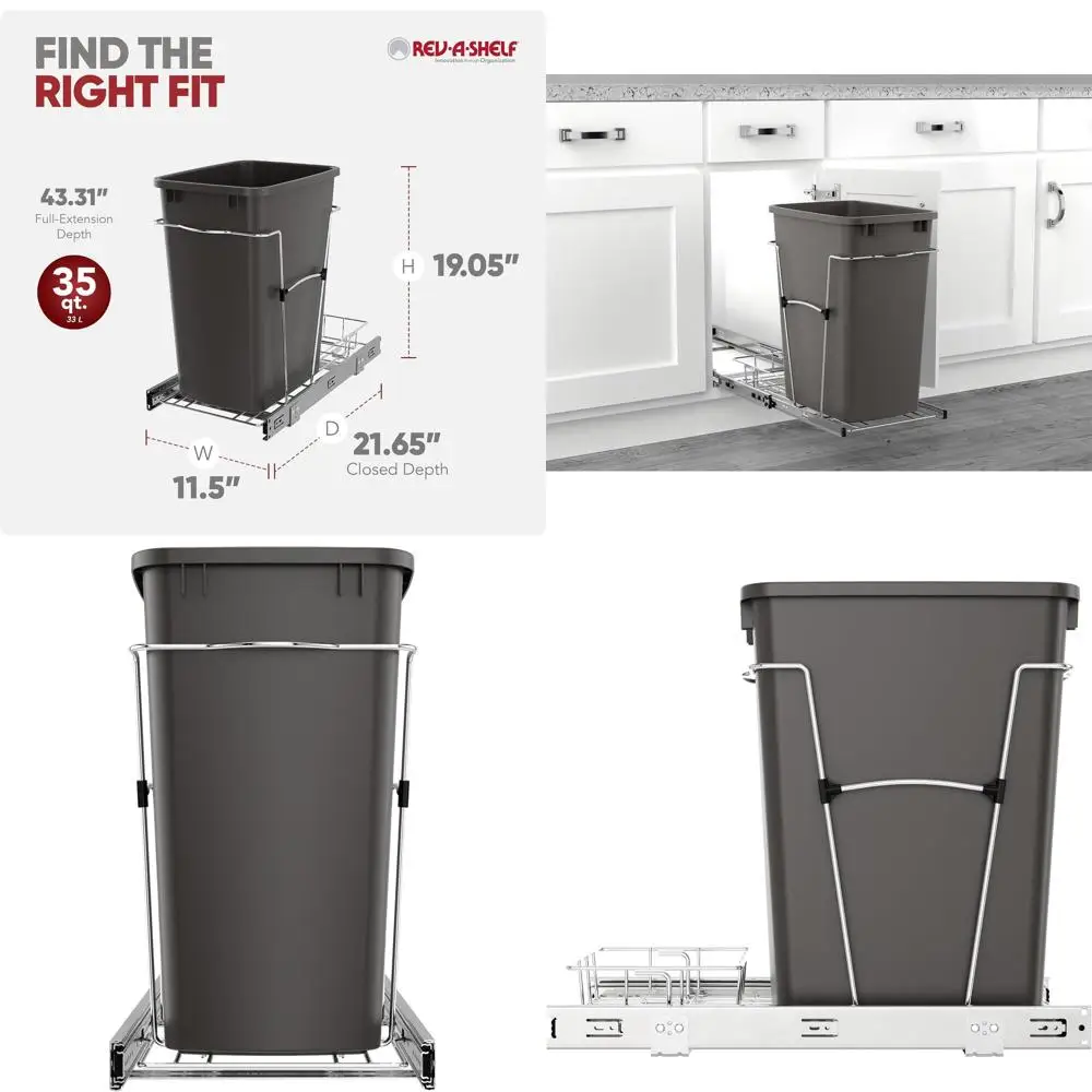 35-Quart Pullout Kitchen Trash Can with Extendable Slides, Orion Gray
35-Quart Pullout Kitchen Trash Can with Extendable Slides, Orion Gray