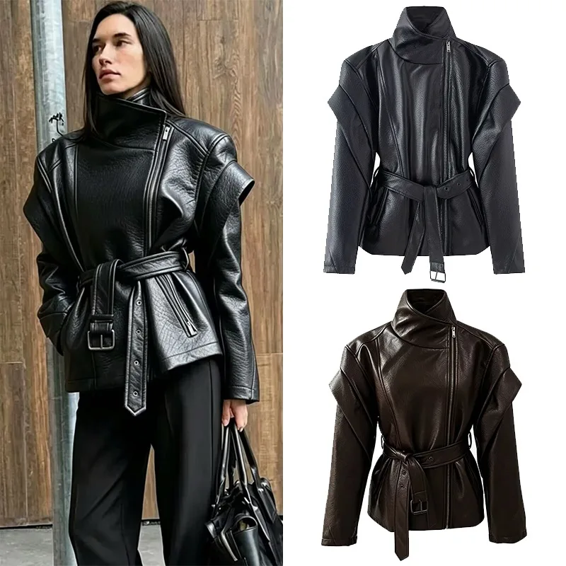 CHARMCHANT Women's Asymmetric Zip High Neck Faux Leather Jacket With Matching Belt Cropped Moto Coat Streetwear Spring Fall 2026
CHARMCHANT Women's Asymmetric Zip High Neck Faux Leather Jacket With Matching Belt Cropped Moto Coat Streetwear Spring Fall 2026
