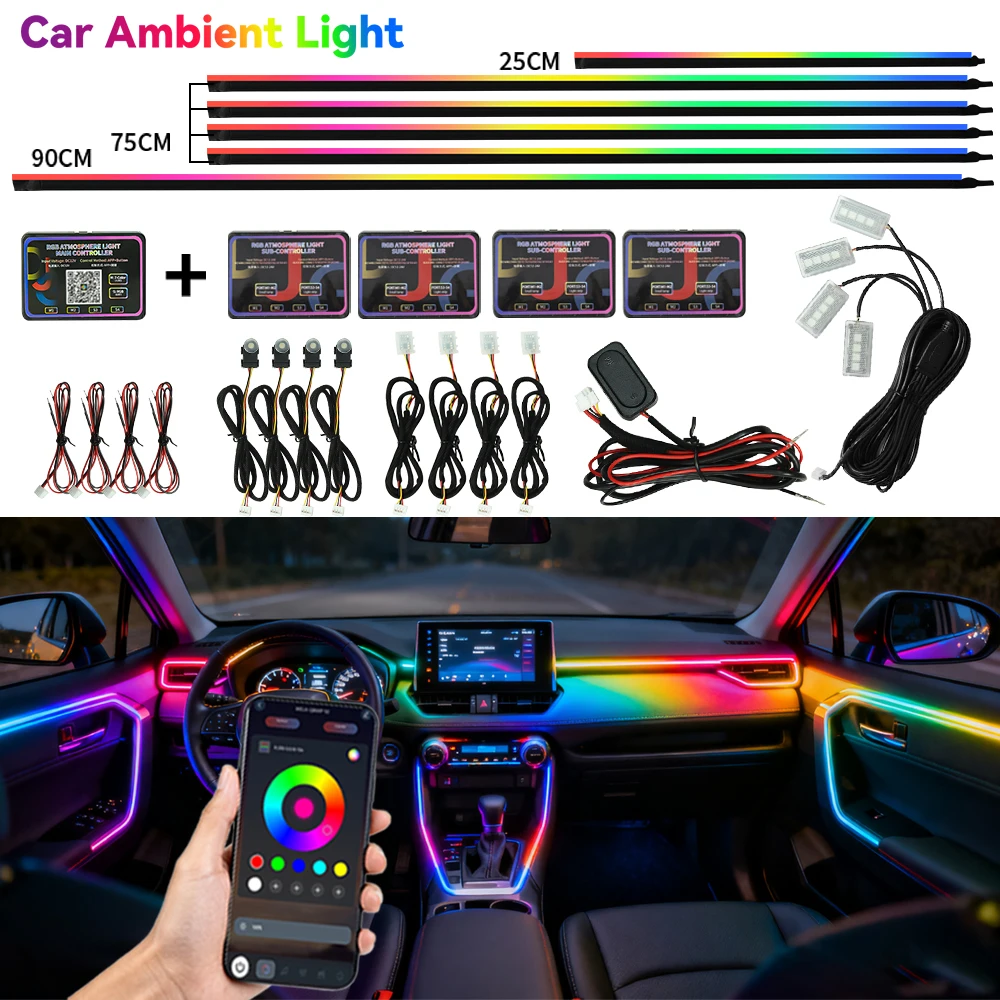 Светодиодная лента для интерьера автомобиля Symphony с беспроводным управлением через приложение RGB 6/10/18in1, комплекты наружного освещения, оптоволоконные автомобильные неоновые огни
Светодиодная лента для интерьера автомобиля Symphony с беспроводным управлением через приложение RGB 6/10/18in1, комплекты наружного освещения, оптоволоконные автомобильные неоновые огни