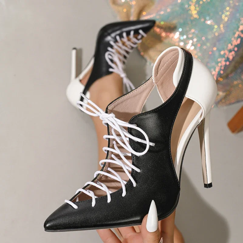 Novelty Leather Patchwork Design Gladiators Sandals Woman Sexy Pointed Toe Lace Up Women's Pumps Elegant Party High Heels Shoes
Novelty Leather Patchwork Design Gladiators Sandals Woman Sexy Pointed Toe Lace Up Women's Pumps Elegant Party High Heels Shoes