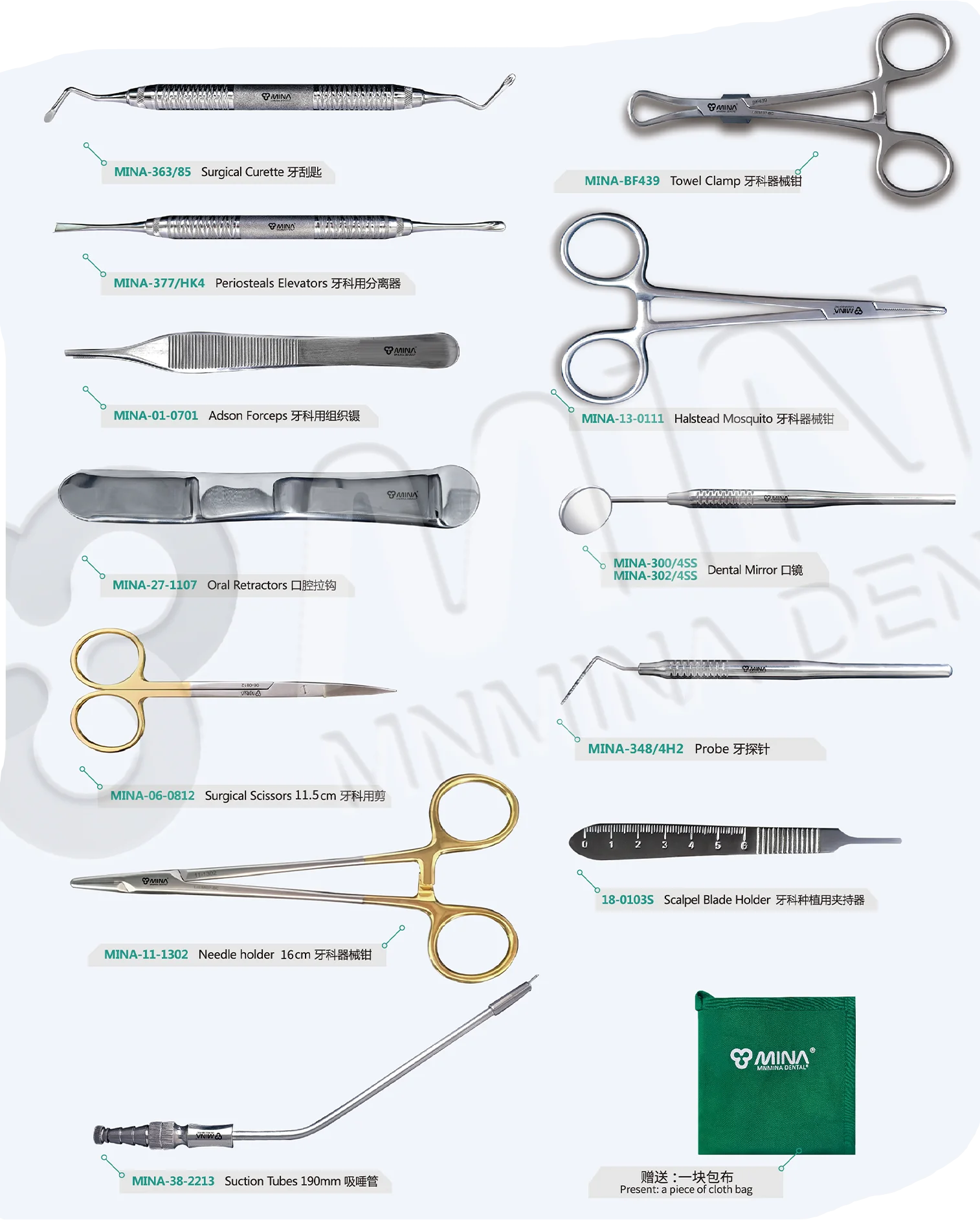 Mina 12 Piece High Quality Dental Surgical Instrument Kit Implant Tool Set
Mina 12 Piece High Quality Dental Surgical Instrument Kit Implant Tool Set