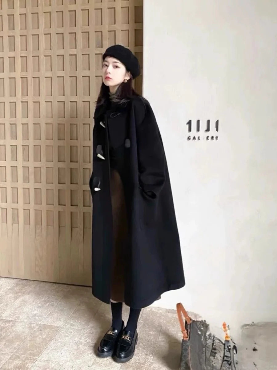 Thiened Mid-Length Women's Coat Bla Woolen Korean Sle Spring Autumn Winter Button Design Faionable Outerwear
Thiened Mid-Length Women's Coat Bla Woolen Korean Sle Spring Autumn Winter Button Design Faionable Outerwear