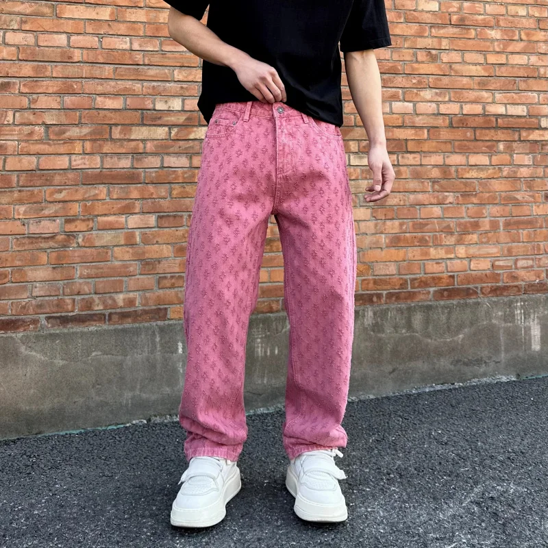 Pink jeans men 2025 fashion multi color design hip-hop trend street men's loose straight leg wide leg washed denim pants
Pink jeans men 2025 fashion multi color design hip-hop trend street men's loose straight leg wide leg washed denim pants