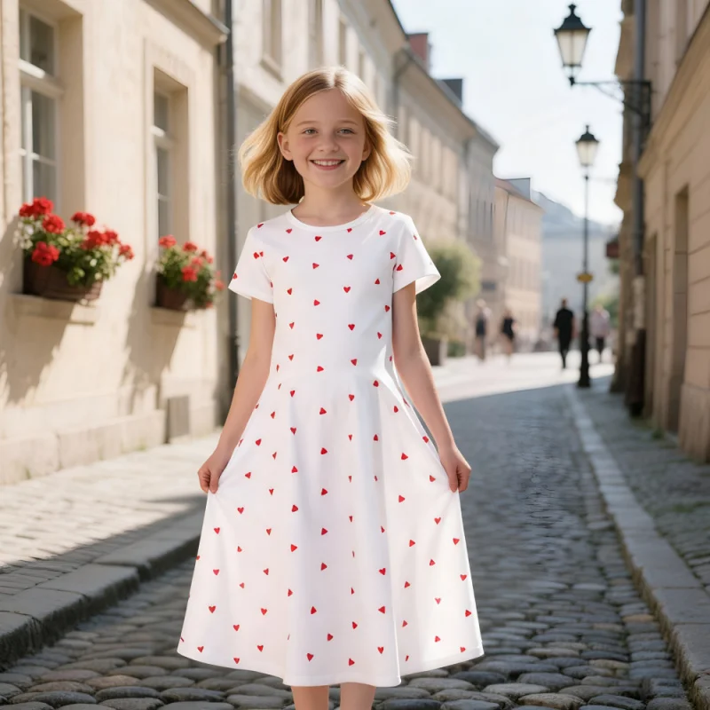 The New European-style 2025 White Girls' Dress - Perfect for A Summer Getaway with A Red Heart Print
The New European-style 2025 White Girls' Dress - Perfect for A Summer Getaway with A Red Heart Print