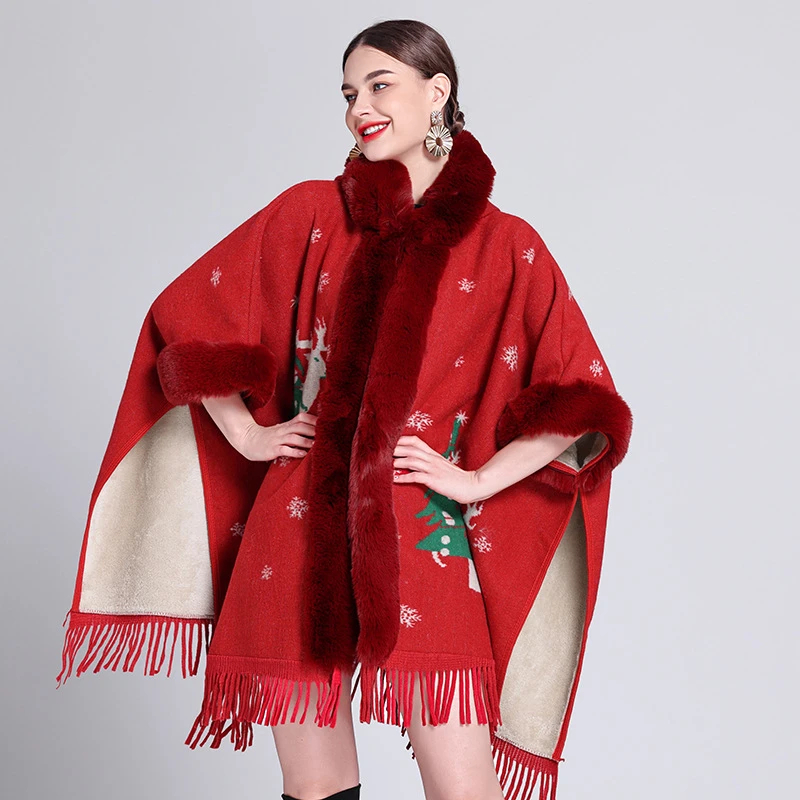 Thicken Christmas Cloak Women Knitted Cardigan Shawl With Fur Collar 2025 Winter Warm Design Poncho Female Travel Blanket
Thicken Christmas Cloak Women Knitted Cardigan Shawl With Fur Collar 2025 Winter Warm Design Poncho Female Travel Blanket