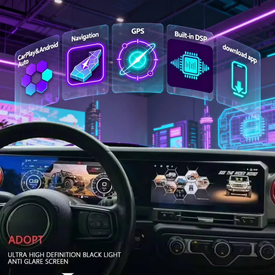 24,6-дюймовый автомобильный мультимедийный видеоплеер с двумя сенсорными экранами для JEEP Wrangler 2018-2023, Carplay, GPS-навигация, Android, 4G
24,6-дюймовый автомобильный мультимедийный видеоплеер с двумя сенсорными экранами для JEEP Wrangler 2018-2023, Carplay, GPS-навигация, Android, 4G