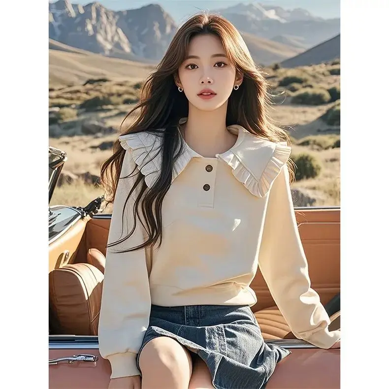 2024 New Women Doll Collar Sweatshirt Loose and Fashionable Unique and Chic Age-Reducing Long Sleeve Top for Early Autumn
2024 New Women Doll Collar Sweatshirt Loose and Fashionable Unique and Chic Age-Reducing Long Sleeve Top for Early Autumn