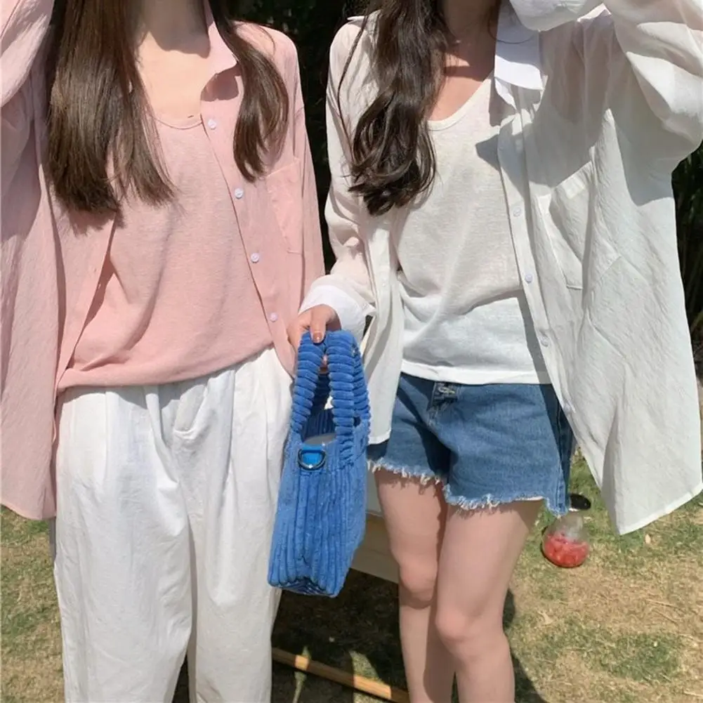 Breathable Women Shirt Loose Fit Mid-length Women's Summer Shirt Lapel Long Sleeve Single Breasted Solid Color Tops for Thin Sun
Breathable Women Shirt Loose Fit Mid-length Women's Summer Shirt Lapel Long Sleeve Single Breasted Solid Color Tops for Thin Sun