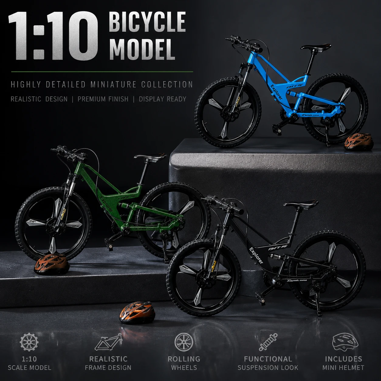 1:10 scale creative realistic bicycle model, sporty off-road motorcycle ornament, lifelike details, suitable as a birthday gift/
1:10 scale creative realistic bicycle model, sporty off-road motorcycle ornament, lifelike details, suitable as a birthday gift/