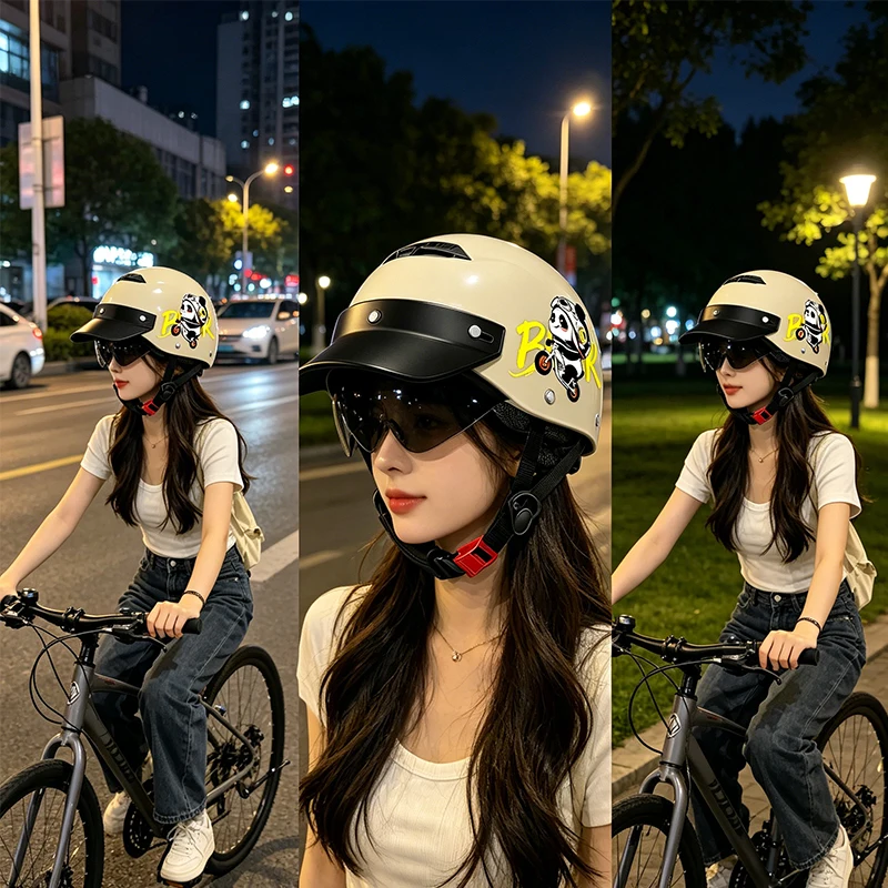 New motorcycle helmets with sun protection; safety helmets for both men and women; available in three colors.
New motorcycle helmets with sun protection; safety helmets for both men and women; available in three colors.