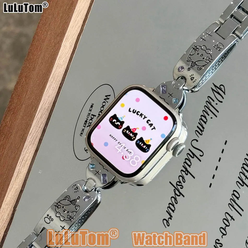 Элегантный ремешок Lucky Cat с кристаллами циркона для Apple Watch 10 9 8 7 6 5 4 3 2 SE Ultra Band 38 мм-49 мм Женский дизайнерский металлический браслет
Элегантный ремешок Lucky Cat с кристаллами циркона для Apple Watch 10 9 8 7 6 5 4 3 2 SE Ultra Band 38 мм-49 мм Женский дизайнерский металлический браслет